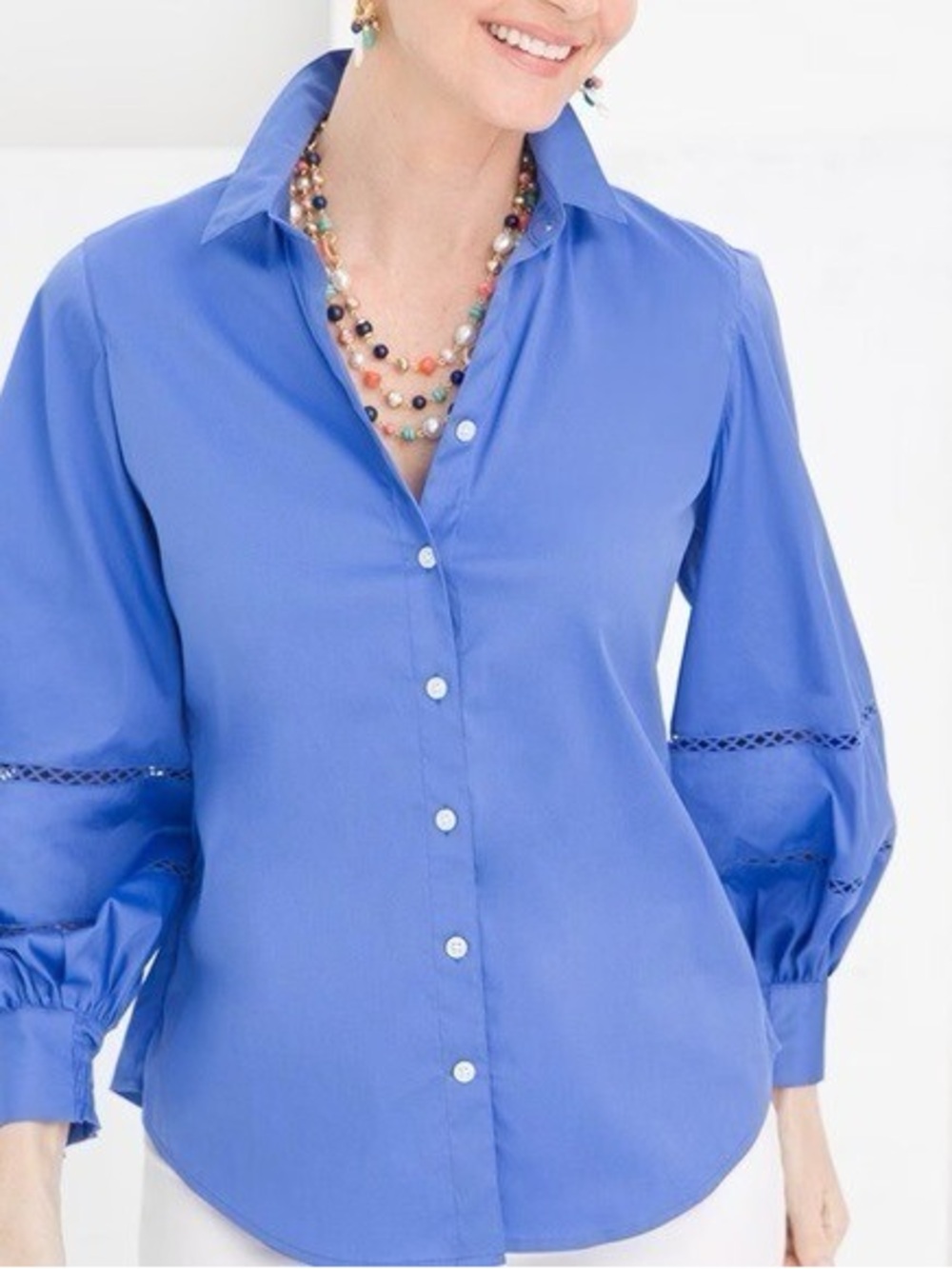Chico’s Blue Poplin Billow Sleeve Button Down Top – Size 1 (Medium)